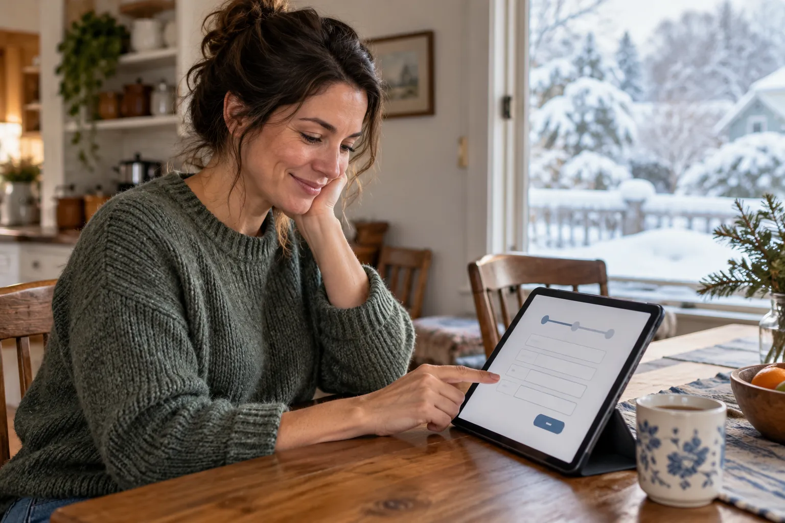 Homeowner reviewing a plumbing estimate at the kitchen table